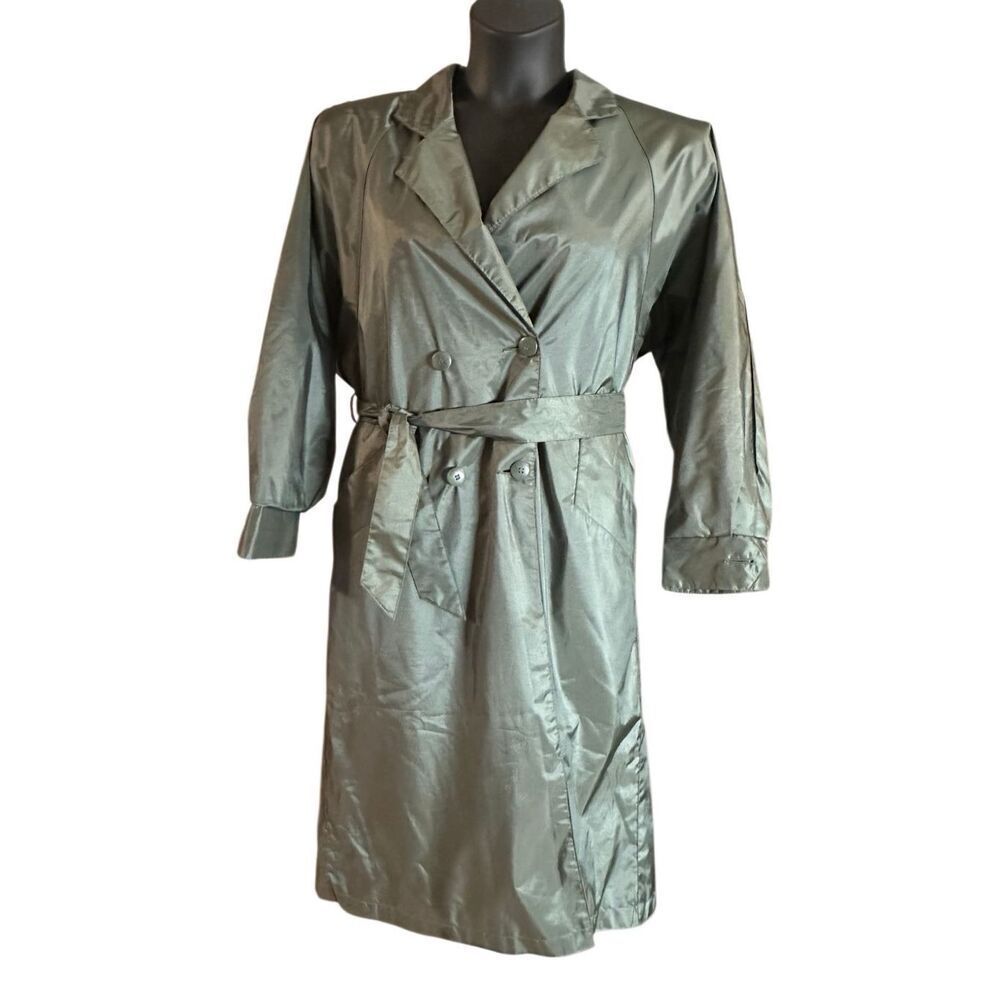 British Mist Women's Olive Green Long Double Breasted Trench Coat Size 9/10
